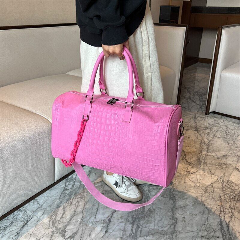Pu Leather Tote with Thick Chain Shoulder Bag Women Travel Bags Handbags