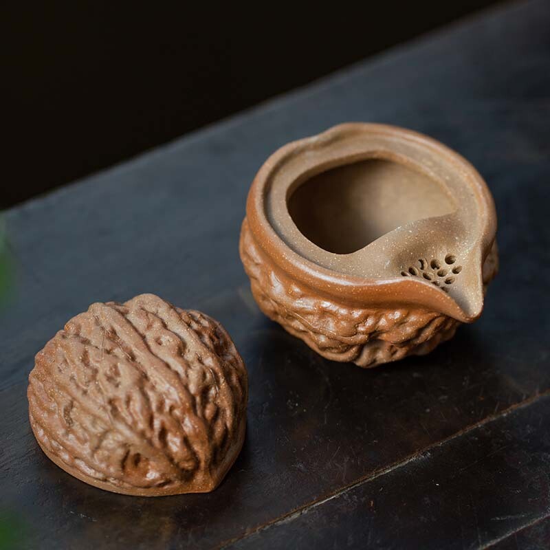 Handmade Tea Pot Cup Yixing Zisha Duan Clay Walnut Design Health Care Tea Set