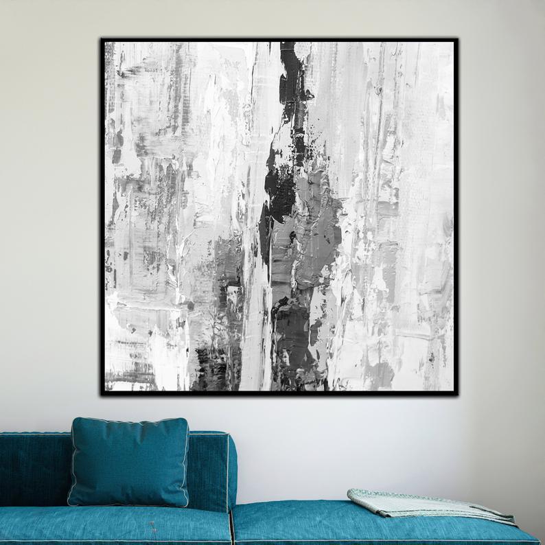 Oil Painting Abstract Oversize Canvas Wall Art Black And White Painting Calming