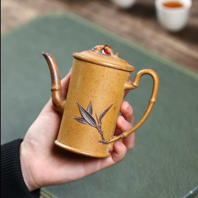 China Duan Clay Tea Pot True Yixing Zisha Master Pot Bamboo Relief Handmade Pots