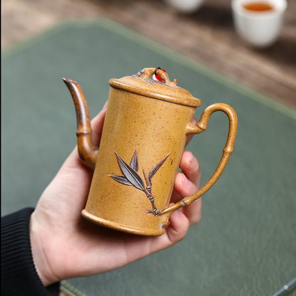 China Duan Clay Tea Pot True Yixing Zisha Master Pot Bamboo Relief Handmade Pots