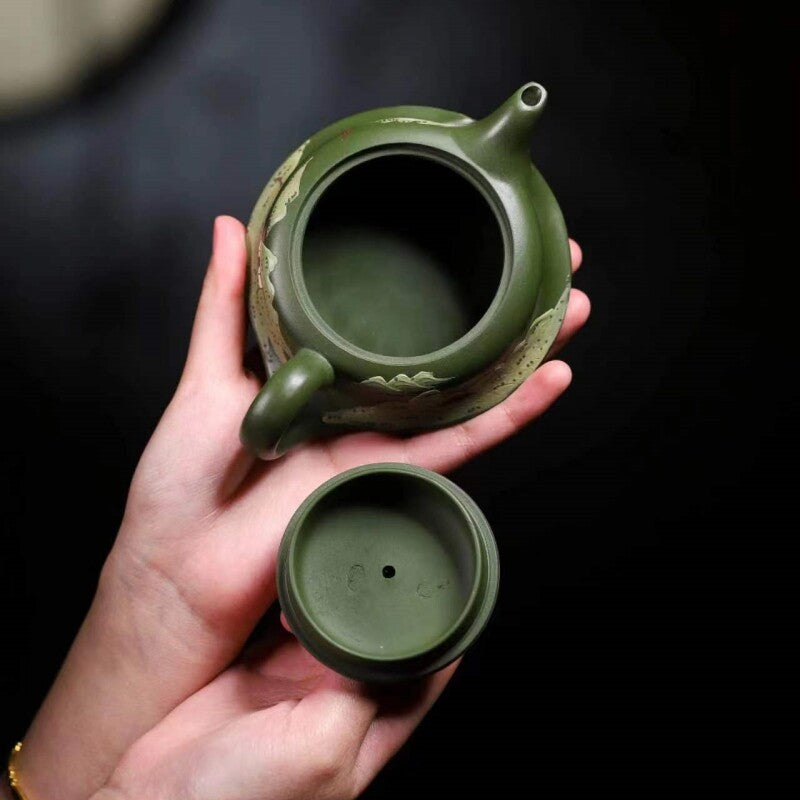 200ml Chinese real yixing zisha green clay tea pot handmade ball shaped infuser