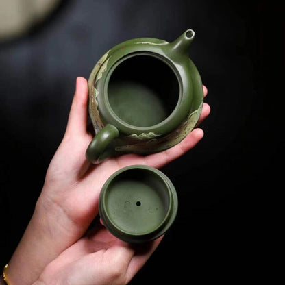 200ml Chinese real yixing zisha green clay tea pot handmade ball shaped infuser