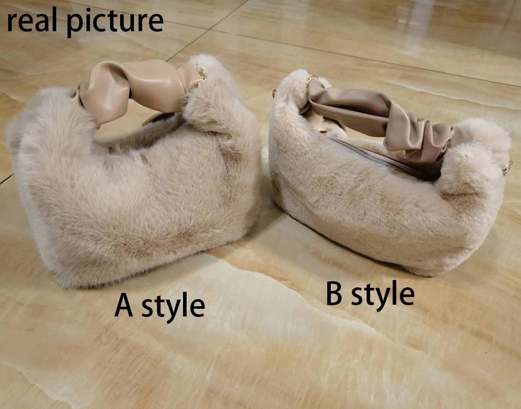 Faux Fur Handbag Zipper Small Shoulder Crossbody Bag Casual Tote Half-Moon Hobos