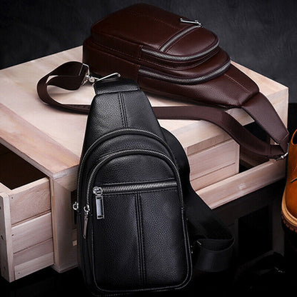 Sling Backpack Men's Genuine Leather Crossbody Chest Bag Sling Shoulder Bag