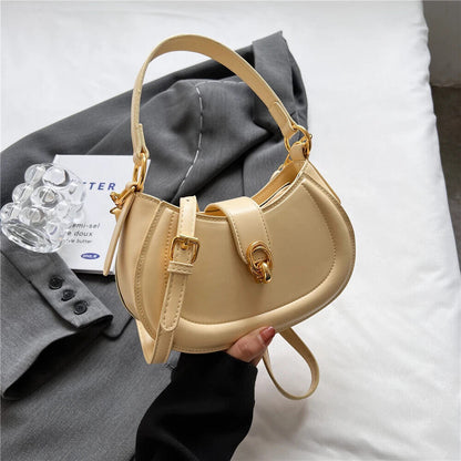 Saddle Shoulder Cossbody Bags Women Short Handle Half Moon PU Leather Handbags