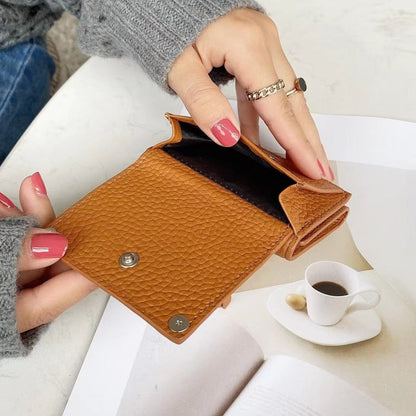 Short Wallets Genuine Leather Trifold Purse Cool Rivet Decorations 9.5*6.5*2.5CM