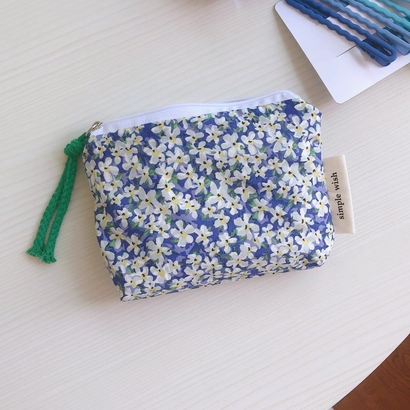 Mini Cotton Cosmetic Make Up Bag Zipper Floral Inner Organizer Bags Coin Purses