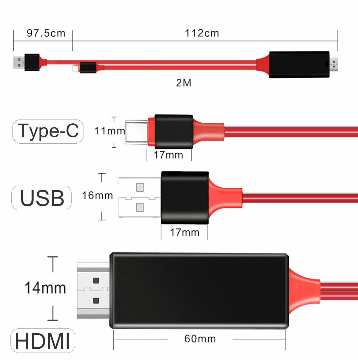 Red Type C Phone to HDMI HDTV TV Cable Adapter For Galaxy S8/9/10/20/21/22 + 5G