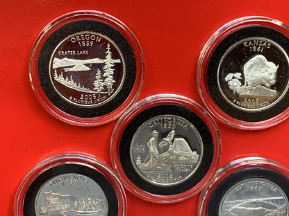 2005 S State Quarters Silver GEM Proof 5-Coins Set CA OR MN KS WV States SF Mint