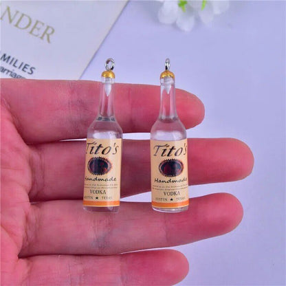 10Pcs Keychain 3D Earring Alcohol Bottle Resin Charm Pendant DIY Fashion Jewelry
