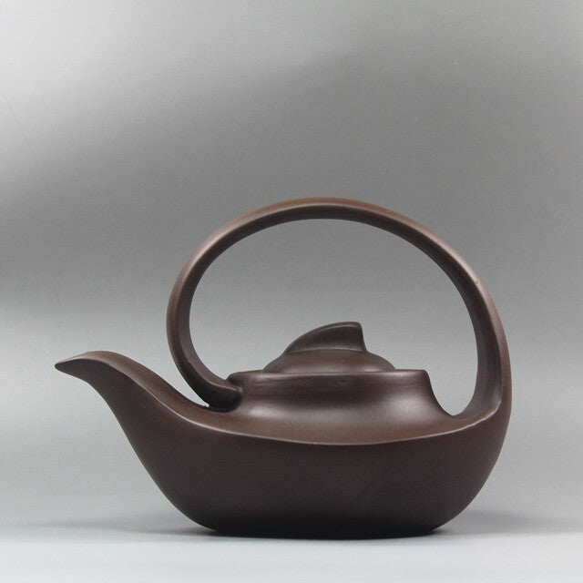 7” Collect China Yixing Zisha Pottery Purple Clay Handmade 425ML Sail Teapot 曲壶