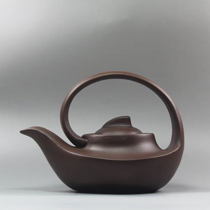 7” Collect China Yixing Zisha Pottery Purple Clay Handmade 425ML Sail Teapot 曲壶