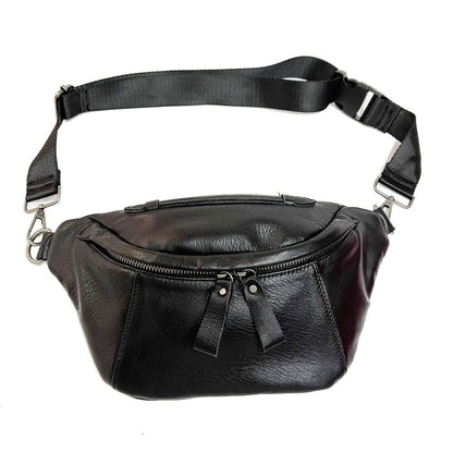 Black Men Real Cow Leather Waist Fanny Pack Sport Backpack Sling Crossbody Bags
