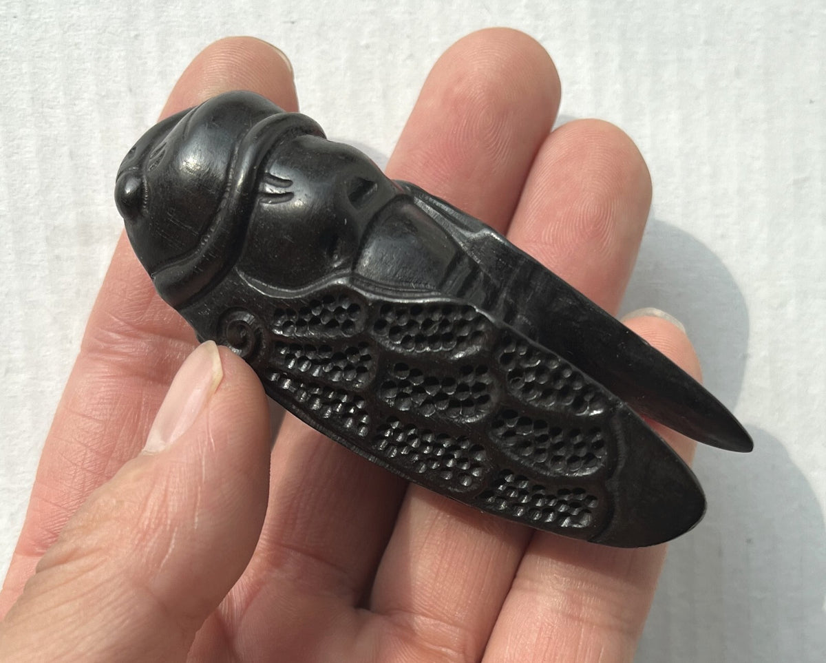 Ebony Wood Carved Cicada Pendant Statue Collection Hand Decor