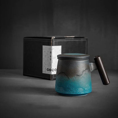 Tea Cup Ceramic Mug Office Black Water Cup with Cover Mugs Handle Cups Gift