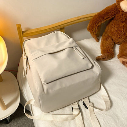 Waterproof Nylon School Bags Solid Color Backpack Anti-theft Shoulder Bag Simple