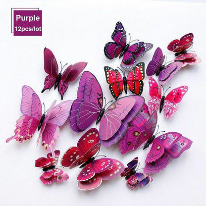 Wall Sticker 3D Double Layer Butterfly Home Decoration Decal Party Fridge Magnet