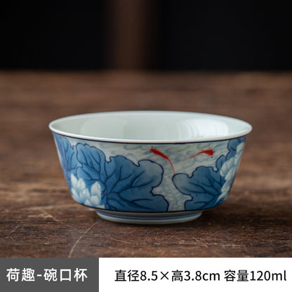 Blue and White Master Cup Glazed Black Tea Cup Tea Tasting Cup Kung Fu Tea Set