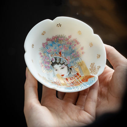 Suet-fat Jade Porcelain Peking Opera Tea Cup Ceramic Petal Pu'er Master Cup 70ml