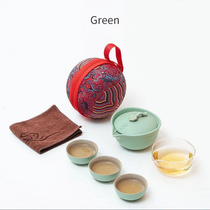 Glass and Ceramic Portable Travel Tea Set with Travel Bag