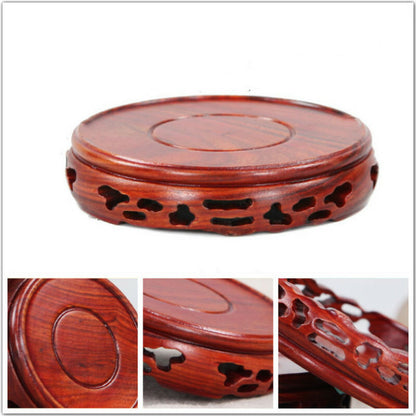 Round Annatto Display Stand Wood Carving Hollow Pedestal Flower Pot Base Crafts