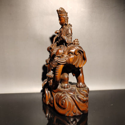 Bodhisattva Manjusri Kwan-yin buddha wooden sculpture boxwood carving elephant
