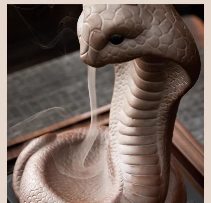 6.7" Porcelain Cobra Snake Statue Backflow Incense Burner Censer Home Decor