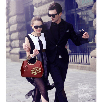 28*22*10.5 Cm Patent Leather Handbag Shoulder Bag Luxury Hollow Purse Blue Red