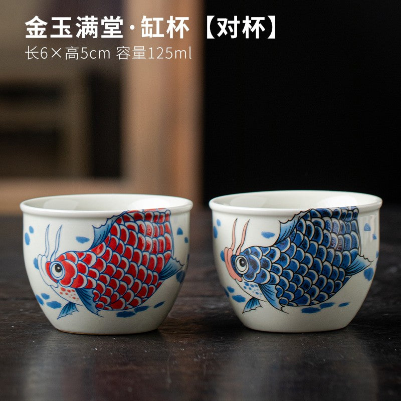 Dragon Fish Cup Single Cup Wood Ash Ceramic Paired Cup Household Tea Cup Tea Set
