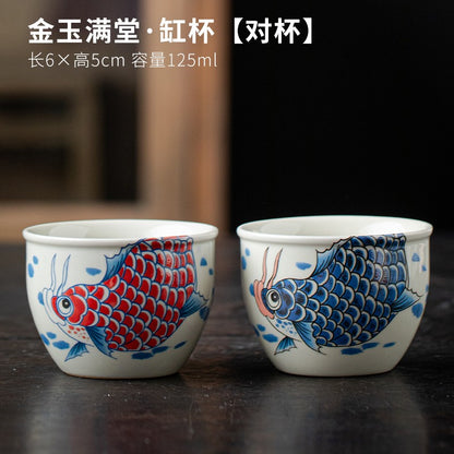 Dragon Fish Cup Single Cup Wood Ash Ceramic Paired Cup Household Tea Cup Tea Set