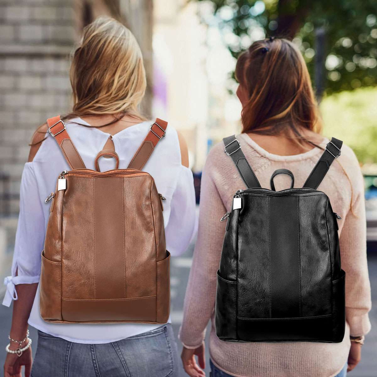Women Retro Anti-theft Backpack PU Leather Shoulder Handbag Fashion Travel Bag