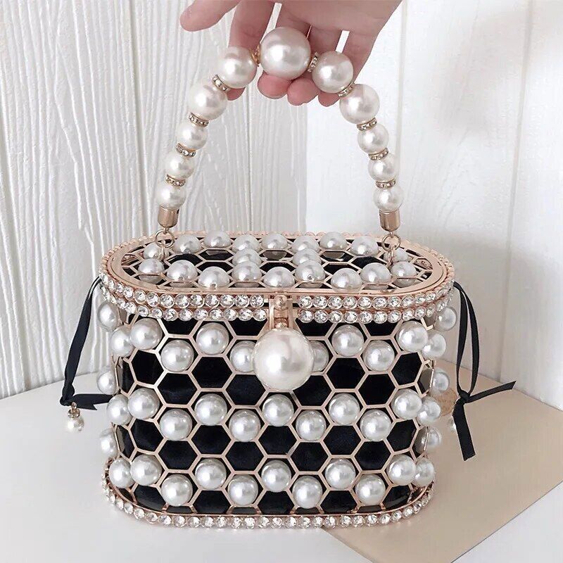 Pearl Handbag and Purses Women Wedding Party Clutch Bag Handle Evening Bags