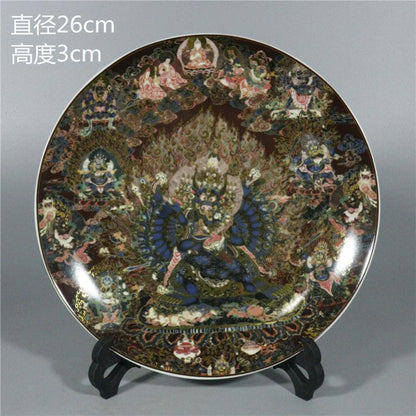 Chinese Porcelain Qing Qianlong Famille Rose Tangka Buddha Statue Plates 10.23”