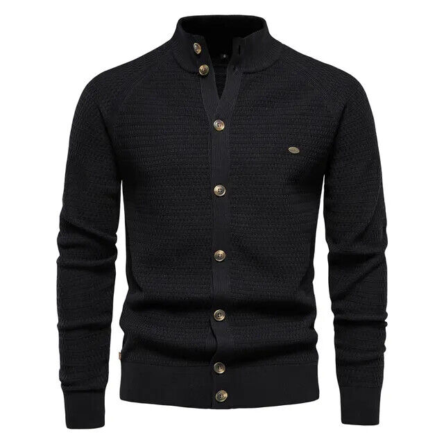 Winter Fashion Mens Cardigan Cotton High Quality Button Mock Neck Men's Sweater