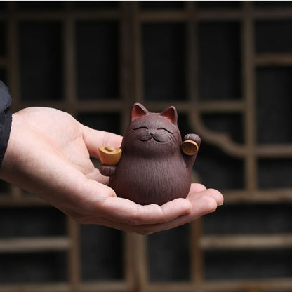 Zisha Teapets From Yixing Lucky Cat Chinese Tea Set Decoration