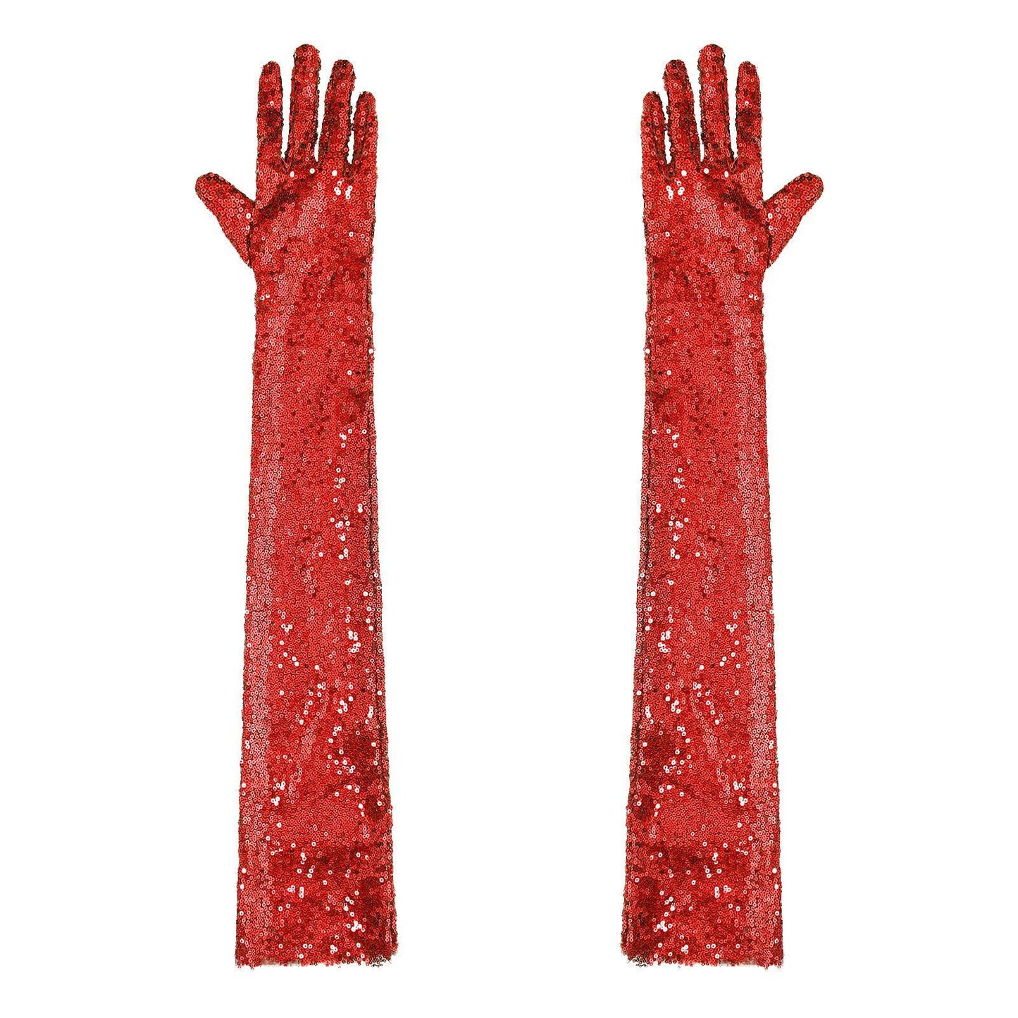 Women Gloves Vintage Shiny Sequin Finger Elbow Length Long Mittens Opera Costume