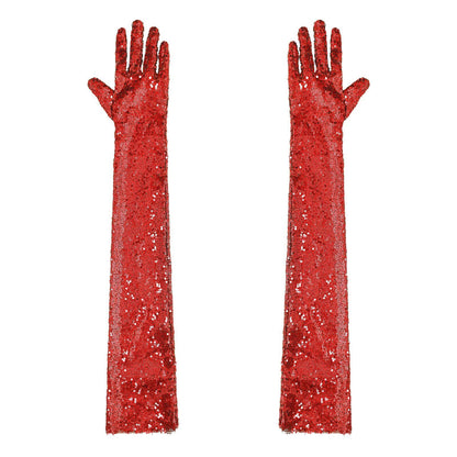 Women Gloves Vintage Shiny Sequin Finger Elbow Length Long Mittens Opera Costume