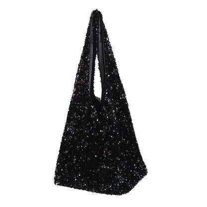 Sequins Shoulder Bag Large Glitter Beaded Tote Handbag Mermaid Sequins Hand Pink