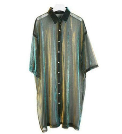 Lady Womens Holographic Laser Jacket Iridescent Transparent Shirts Tops Outwear