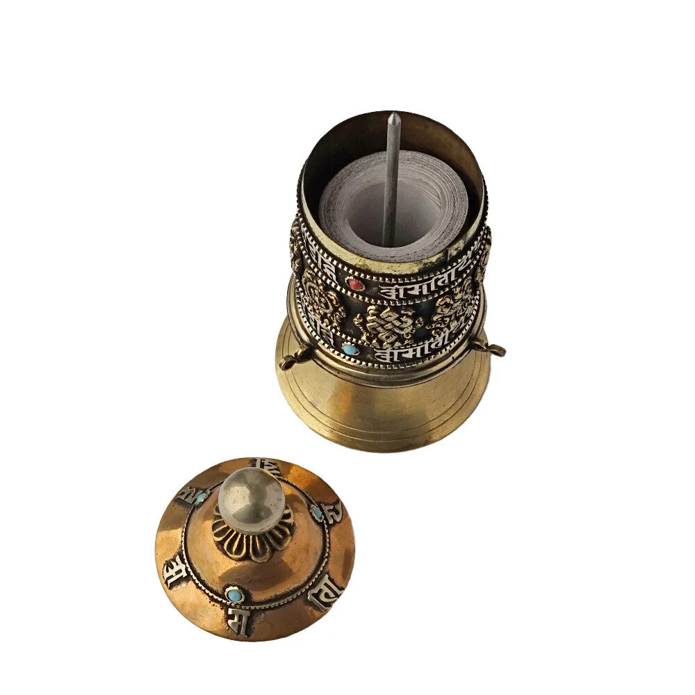 Tibetan Buddhist Brass Prayer Wheel Model Handcrafted Home Decor Traditional