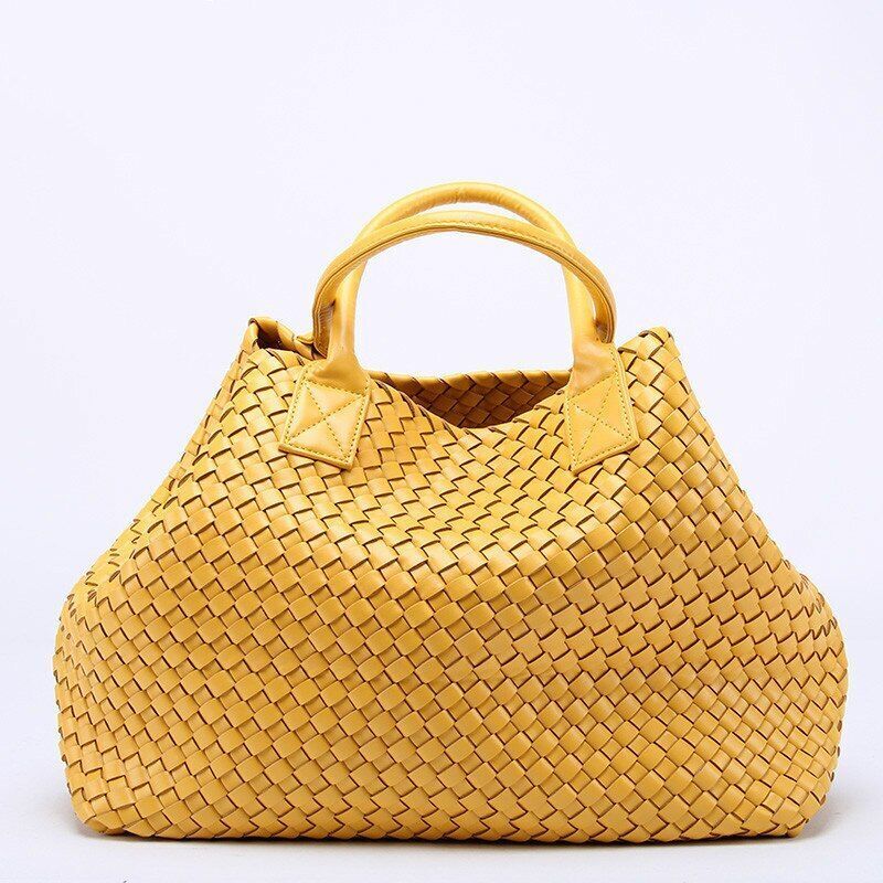 Woven Handbags Imitation Sheepskin Shoulder Bag Large Bucket Bag Women Leather