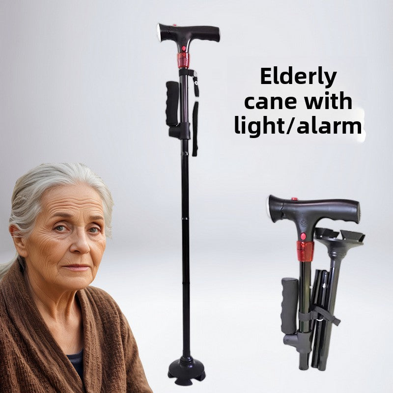Elderly anti slip intelligent cane with anti fall warning light folding cane