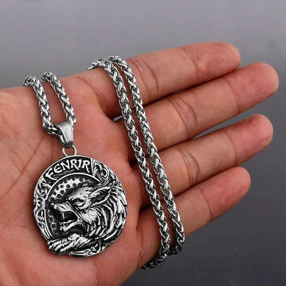 Wolf Necklaces Viking Style Wolf Head Pendant Runes Stainless Steel Necklace