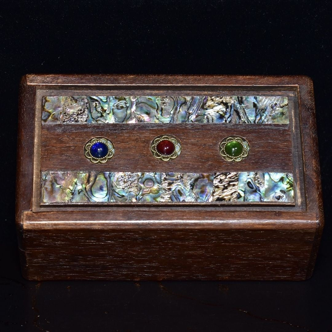 Rosewood Puzzle Box 14×8.5×6cm Abalone Shell Inlay Gem Lockwood Antique Box