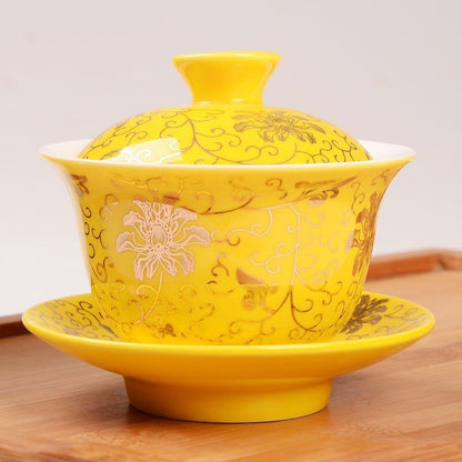 Porcelains Yellow Teacups Ceramic On-Glazed Drinkware Supplies High Quality Cups