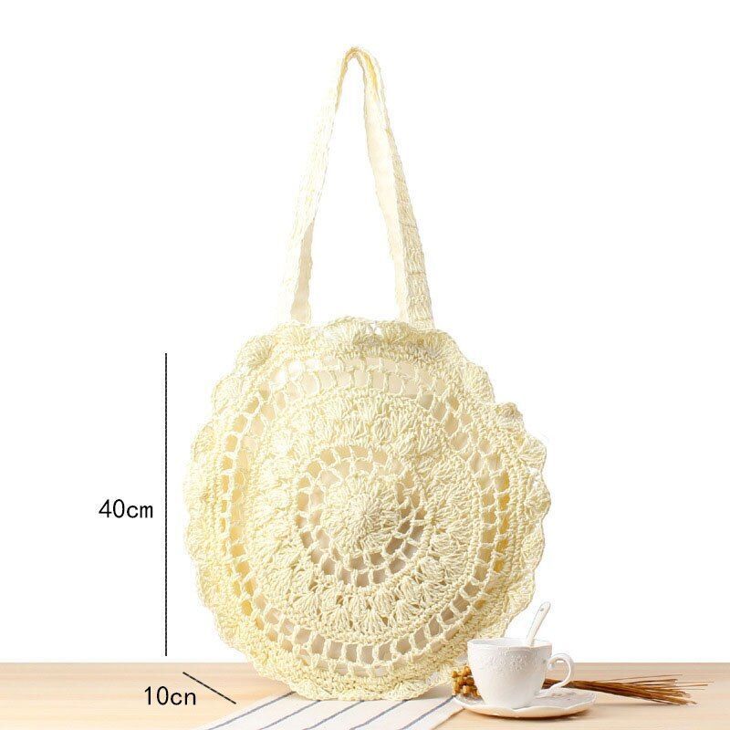 Straw Bags Round Woven Handmade Summer Beach Circle Crossbody Shoulder Bag 1 PC