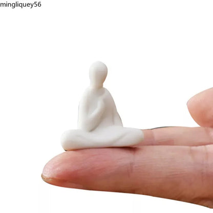 Chinese White Porcelain Tea Pet Mini Fingertip Buddha Monk Statue Ornaments