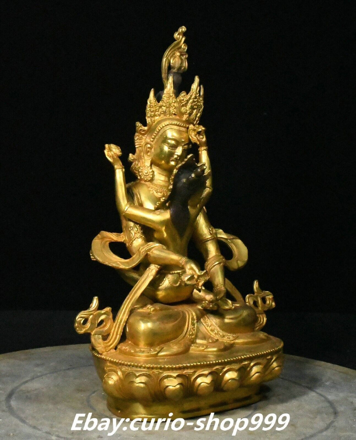 9.8" Tibet Buddhism Bronze Gilt Happy Mandkesvara Yab-Yum Goddess Buddha Statue