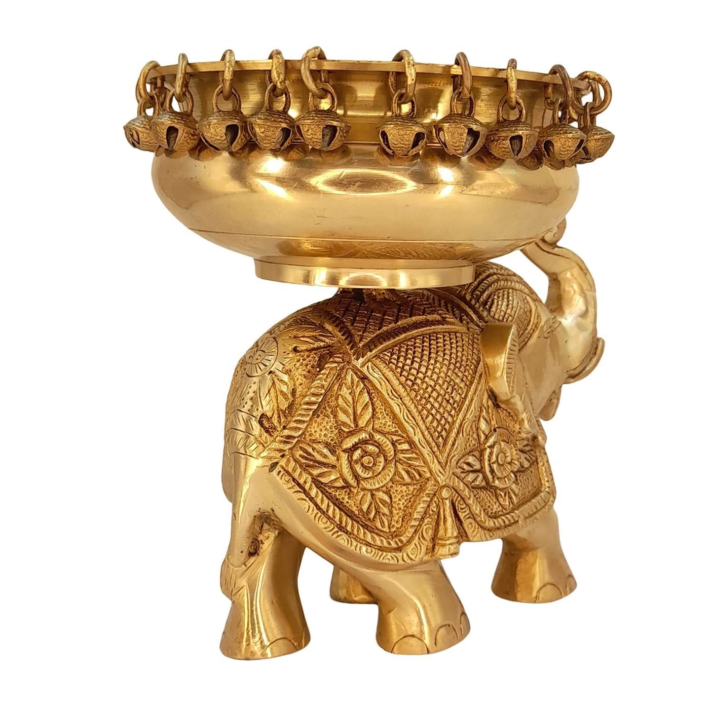 Brass Traditional Urli On Elephant with Bells Idol Figurine Home Decor Statue